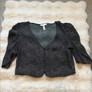 Leith Black and White Dotted Cropped Blouse 100% Rayon Size XXS